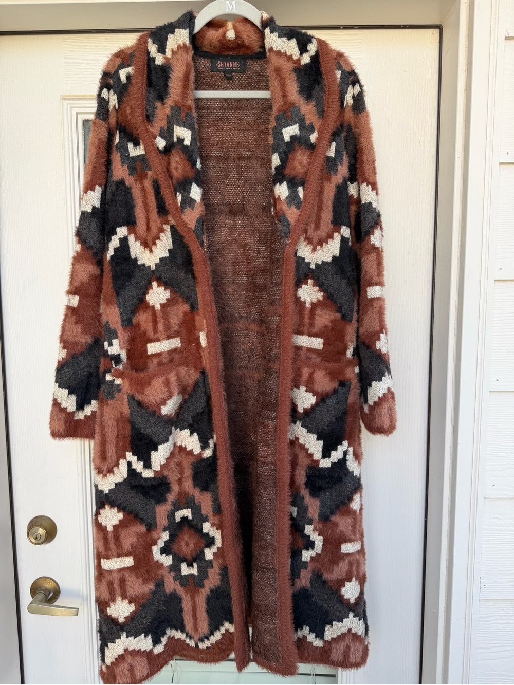 Shyanne Rust, Black & Cream Geometric Open-Front Cardigan